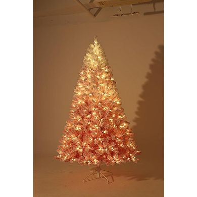IDEALHOUSE Pink Flocked Pre-lit Artificial Christmas Tree with Warm LEDs