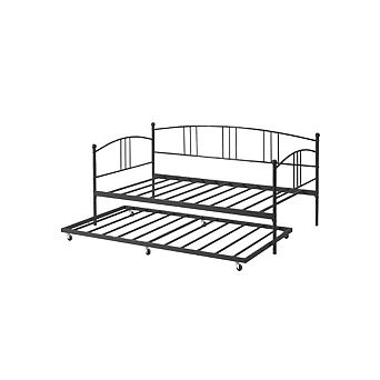 Twin Daybed with Trundle, Metal Twin Size Daybed with Pullout Trundle 6 Casters, Steel Slat Support
