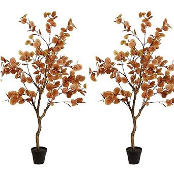 2-Pack Artificial Eucalyptus Fall Trees in Pot for Porch, Home & Office Decor