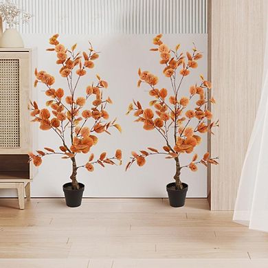 2-Pack Artificial Eucalyptus Fall Trees in Pot for Porch, Home & Office Decor
