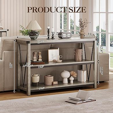 47" Farmhouse Console Table with 3 Tiers, Storage - Hallway, Living Room Sofa Table