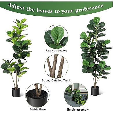 Artificial Fiddle Leaf Fig Tree with Planter, Realistic Trunks for Home & Office Decor