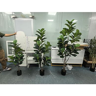 Artificial Fiddle Leaf Fig Tree with Planter, Realistic Trunks for Home & Office Decor
