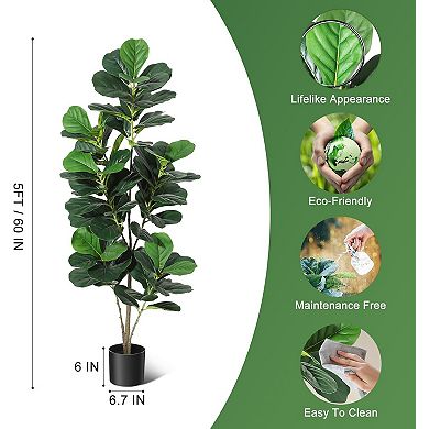 Artificial Fiddle Leaf Fig Tree with Planter, Realistic Trunks for Home & Office Decor