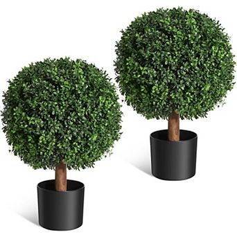 2-Pack Artificial Boxwood Topiary Ball Trees in Pot for Porch, Garden & Office
