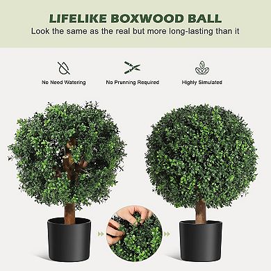 2-Pack Artificial Boxwood Topiary Ball Trees in Pot for Porch, Garden & Office