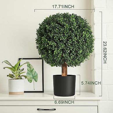 2-Pack Artificial Boxwood Topiary Ball Trees in Pot for Porch, Garden & Office