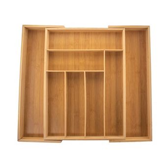 Expanding Bamboo Utensil Organizer Adjustable 12-18.75" for Kitchen Drawers, Hassle-Free