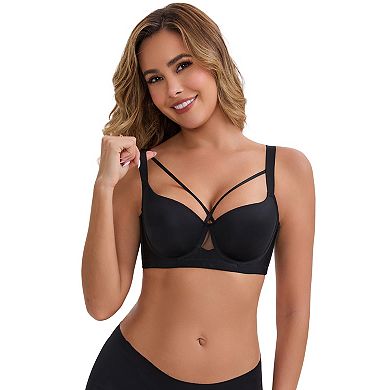 Women's 3/4 Cup Push-Up Soft Underwire Support Front Cross Lingerie Adjustable Straps Everyday Bras