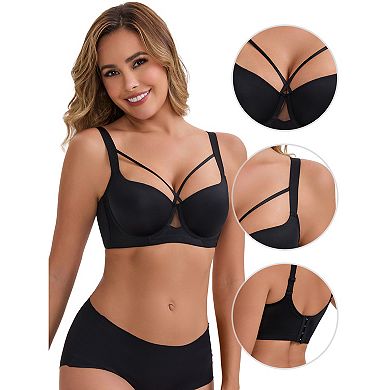Women's 3/4 Cup Push-Up Soft Underwire Support Front Cross Lingerie Adjustable Straps Everyday Bras