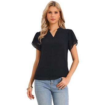 Chiffon Blouses for Women's Summer Puffy Petal Short Sleeve V Neck Dressy Casual Tops Shirts