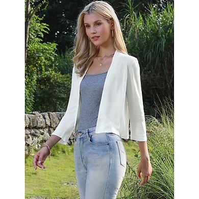 3/4 Sleeve Cropped Cardigan for Women's Knit Sweaters Lightweight Open Front Bolero Shrug