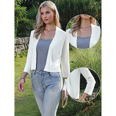 3/4 Sleeve Cropped Cardigan for Women's Knit Sweaters Lightweight Open Front Bolero Shrug