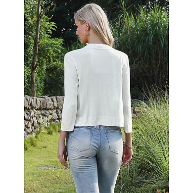 3/4 Sleeve Cropped Cardigan for Women's Knit Sweaters Lightweight Open Front Bolero Shrug