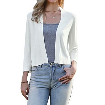 3/4 Sleeve Cropped Cardigan for Women's Knit Sweaters Lightweight Open Front Bolero Shrug