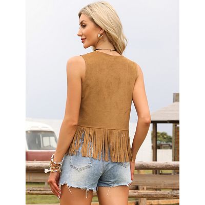 western style tassel brown suede vest mini dress Brown Suede Mini Dress Fringe