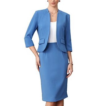 Skirt Suit Set for Women's 2 pc Business Formal Office Work Collarless Blazer Pencil Skirts