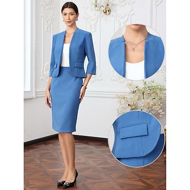 Skirt Suit Set for Women's 2 Piece Business Formal Office Work Collarless Blazer Pencil Skirts