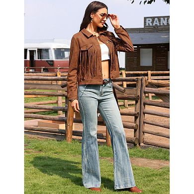 Faux Suede Fringe Jacket for Women's Button Down Long Sleeve Western Vintage Jackets