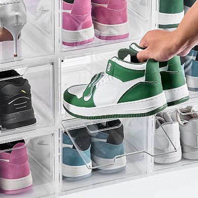 Transparent Magnetic-Door Shoe Organizer Boxes for Closet or Entryway