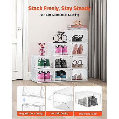 Transparent Magnetic-Door Shoe Organizer Boxes for Closet or Entryway