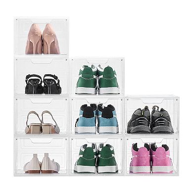 Transparent Magnetic-Door Shoe Organizer Boxes for Closet or Entryway