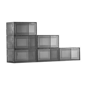 Transparent Magnetic-Door Shoe Organizer Boxes for Closet or Entryway