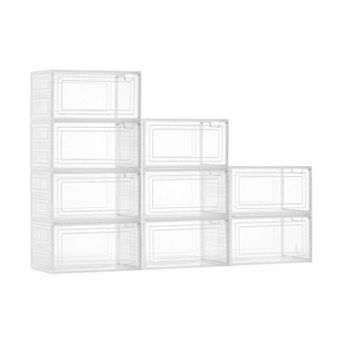 Transparent Magnetic-Door Shoe Organizer Boxes for Closet or Entryway