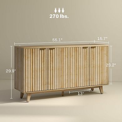 55inch Modern Sideboard Buffet Cabinet with Fluted Doors Wood Legs