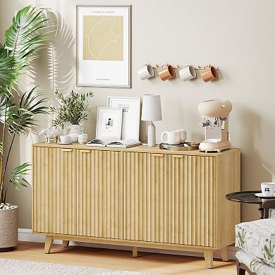 55inch Modern Sideboard Buffet Cabinet with Fluted Doors Wood Legs