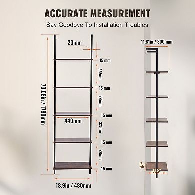 Wall Mounted Pipe Shelf System with 5 Boards for Books, Pantry Items, and Home Organization