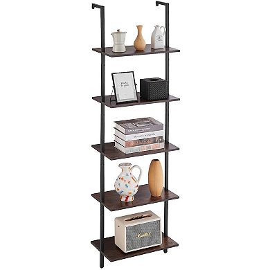 Wall Mounted Pipe Shelf System with 5 Boards for Books, Pantry Items, and Home Organization