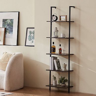 Wall Mounted Pipe Shelf System with 5 Boards for Books, Pantry Items, and Home Organization