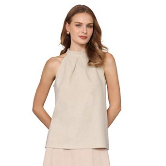 Women's Halter Neck Top Sleeveless Solid Color Summer Casual Blouse