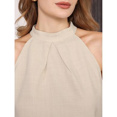 Women's Halter Neck Top Sleeveless Solid Color Summer Casual Blouse