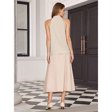 Women's Halter Neck Top Sleeveless Solid Color Summer Casual Blouse