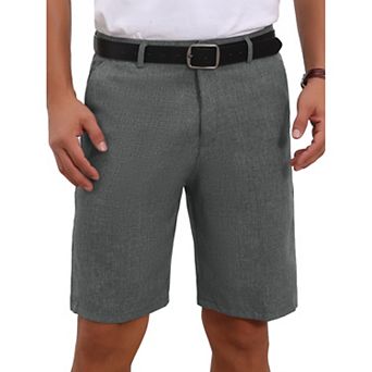 Men's Linen Texture Short Pants Above Knee with Pockets Formal Shorts