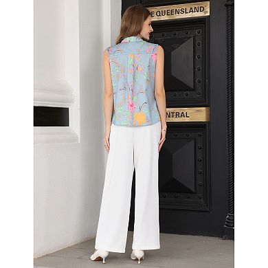 Women's Sleeveless Floral Blouse Button Down Summer Casual Shirt Top