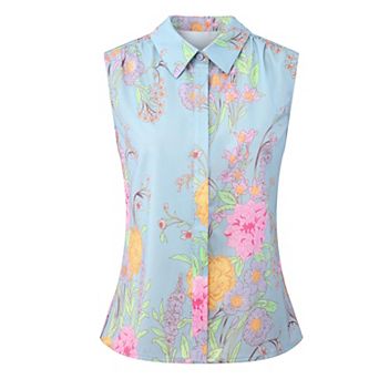 Women's Sleeveless Floral Blouse Button Down Summer Casual Shirt Top