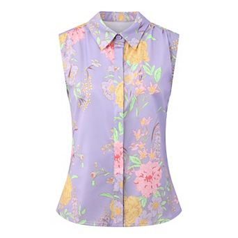 Women's Sleeveless Floral Blouse Button Down Summer Casual Shirt Top