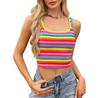 Y2K Striped Tank Tops for Women's Square Neck Slim Fit Sleeveless Crop Top