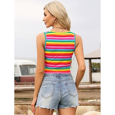 Y2K Striped Tank Tops for Women's Square Neck Slim Fit Sleeveless Crop Top