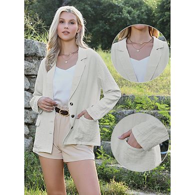 Casual Blazer for Women's Linen Lapel Collar Long Sleeve Lightweight Business Casual Jacket