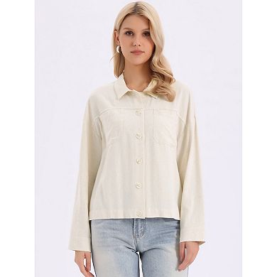 Line Jacket for Women's Button Down Long Sleeve Lapel Casual Jackets with Pockets Outwear