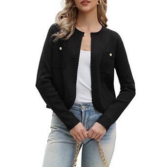 Open Front Cardigan for Women's Knit Dressy Long Sleeve Crew Neck Casual Sweater Cardigans