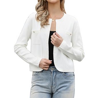 Open Front Cardigan for Women's Knit Dressy Long Sleeve Crew Neck Casual Sweater Cardigans