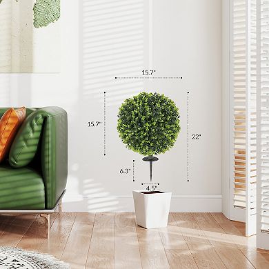 HOMCOM 2 PCs Artificial Eucalyptus Topiary Ball w/ Ground Stake