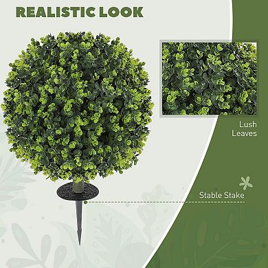 HOMCOM 2 PCs Artificial Eucalyptus Topiary Ball w/ Ground Stake