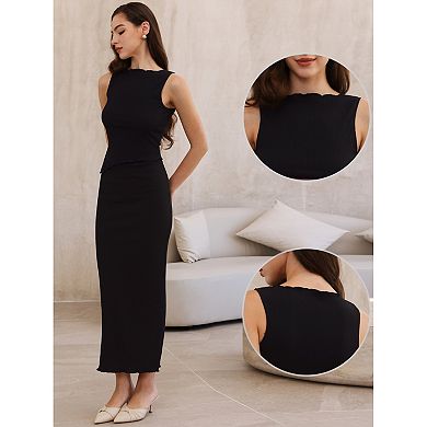 Two Piece Skirt Set for Women's Summer Lightweight Sleeveless Irregular Hem Split Top Maxi Skirt Set