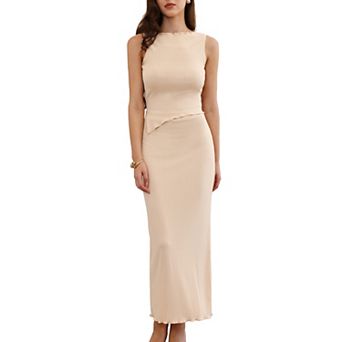 Two Piece Skirt Set for Women's Summer Lightweight Sleeveless Irregular Hem Split Top Maxi Skirt Set